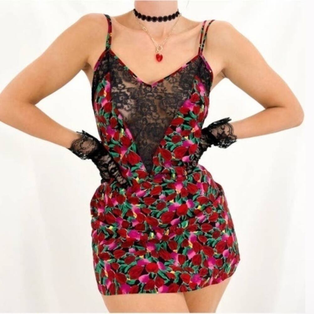 Vintage Victorias Secret *Gold Label* Floral Satin Slip Dress Size Small